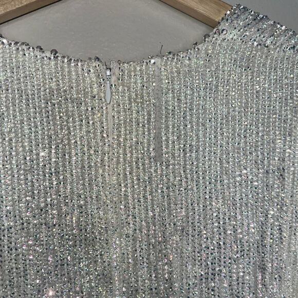 Retrofête White Sequin Maxi Dress XS NWT Bridal Wedding Reception Gown Slit - Picture 9 of 10